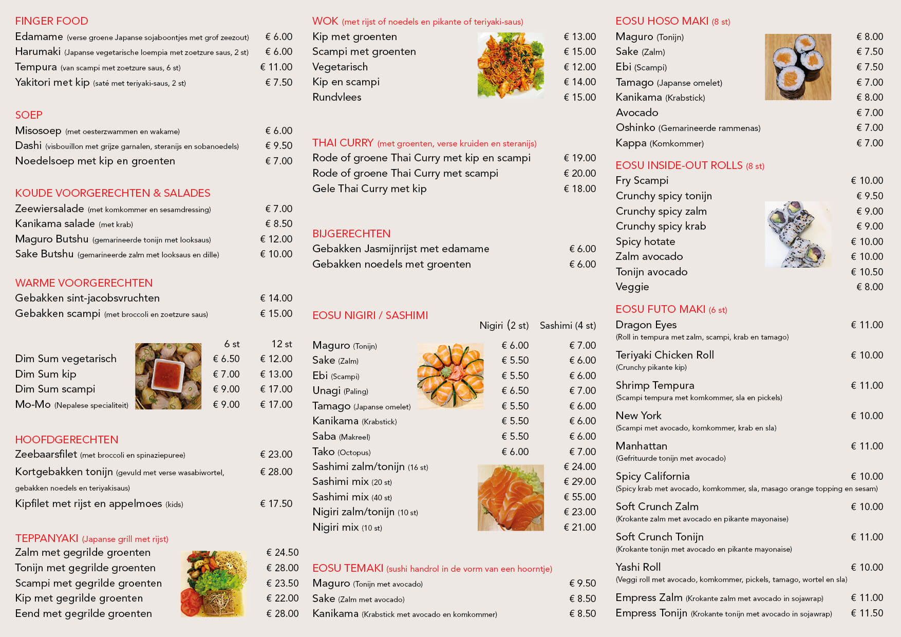 Afhaal menu Eosu Sushi Binnenkant folder