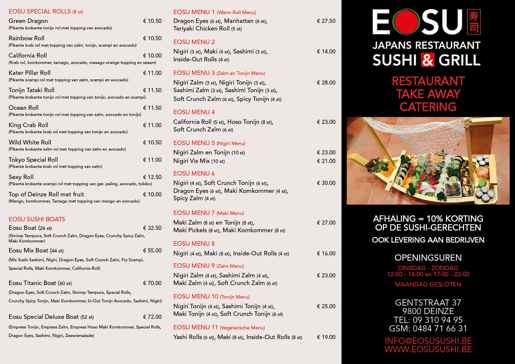 Afhaal menu Eosu Sushi Buitenkant folder